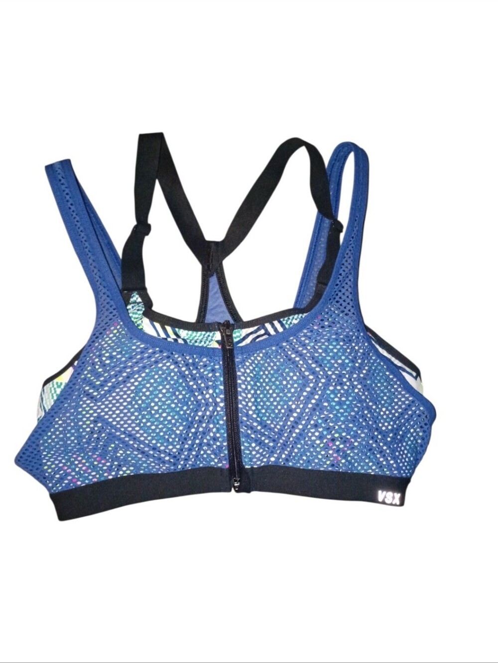 VSX Blue Mesh Front-Zip Racerback Sports Bra